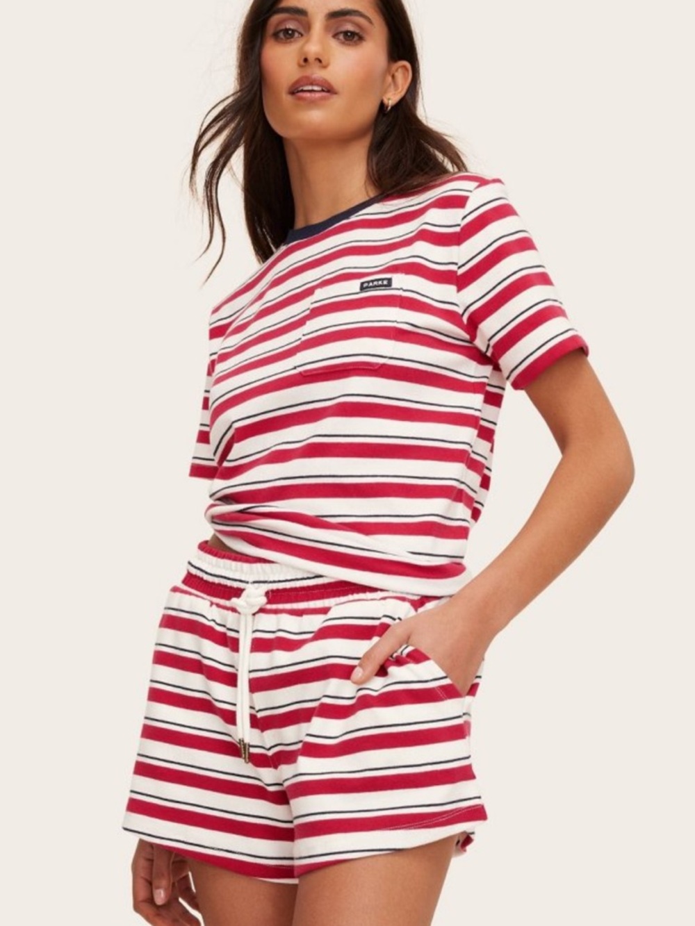 Parke x Target high rise, drawstring knit pull on shorts